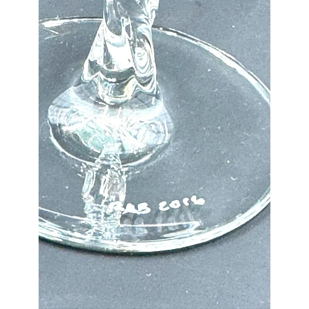 Etched Wine Glass Set Of 2, Cut Out Fish, Signed, RAB 2016, White‎ Wine,